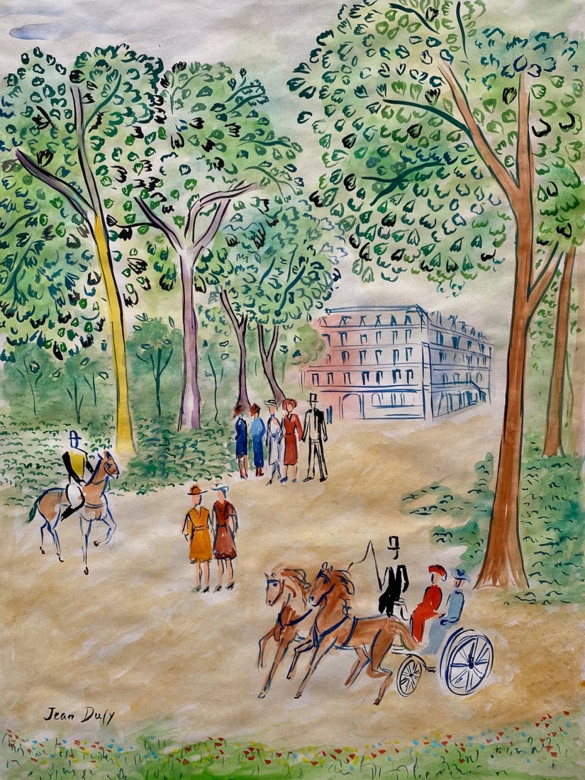 Jean Dufy (Watercolor on paper) in the style of: Jean Dufy Appears lower left Technique: Watercolor on Paper Painting. Measures: 15 x 11 1/4 Inches. Provenance:Private Collection California , Acquired in Paris 1963 from Jean Brodeur . A Certificate 