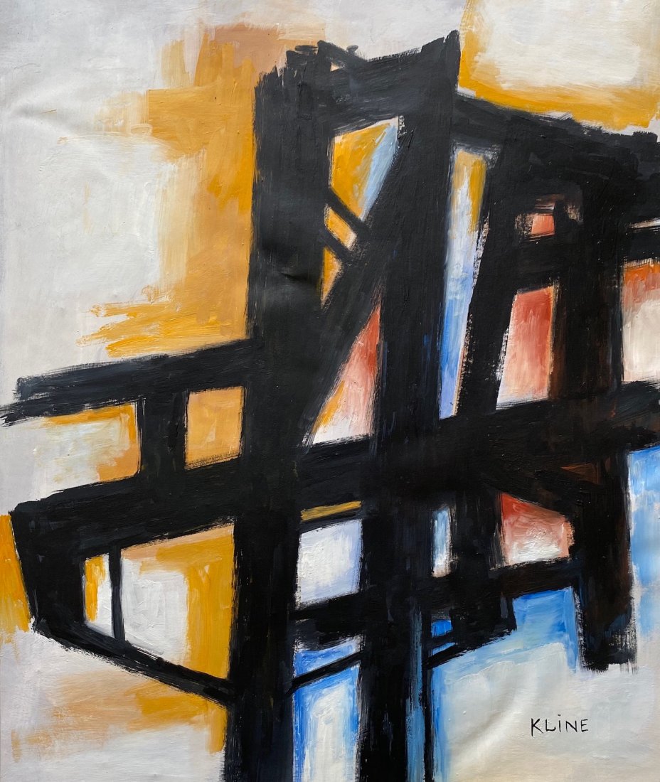 Franz Kline (Oil on Paper) In the style of: Kline appears lower right. Technique: Oil on paper Painting. Measures:13 3/4 x 11 3/4 inches. Provenance: Private Collection Boston , Acquired directly from the Artist . A Certificate accompanies this
