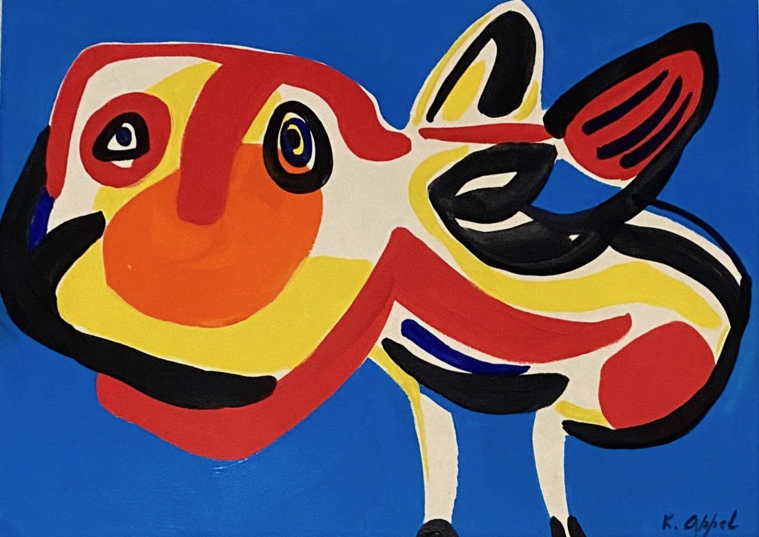 Karel Appel (Gouache on Paper) in the style of: K. Appel Appears in Lower Right. Technique: Gouache on Paper Painting . Measures: 10 3/4 X 14 3/4 Inches . Provenance: Private Collection England Acquired directly from the Artist. A Certificate accom