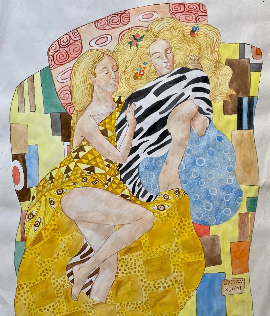 Gustav Klimt (Watercolor on Paper) In the Style of: Gustav Klimt appears in Lower Right. Technique: Watercolor on Paper Painting. Dimensions: 18 X 15 Inches. Provenance: Collection of Dr. Eugene Caron Paris , Sold in 1983 to the father of the present o