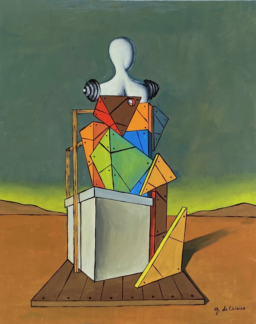 Giorgio de Chirico (Gouache on Paper) In the Style of: G. de Chirico Appears in lower right. Technique: Gouache on paper Painting. Measures: 13 1/4 x 10 1/2 Inches. Provenance:Private Collection Rome, acquired from Arturo Lazzarini.A Certificate Accompani