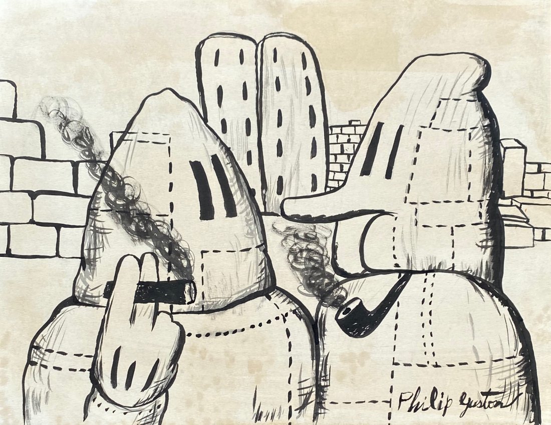 Philip Guston (Ink on Paper) In the style of: Philip Guston Appears in lower right. Technique: Ink on Paper Painting. Measures: 12 x 15 1/4 Inches. Provenance: Private Collection Canada Purchased in 1973 in Toronto Art Gallery. A Certificate Acco