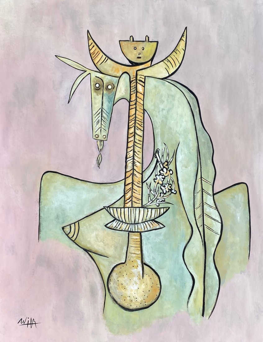 Wifredo Lam (Gouache on Paper) In the style of: Wifredo Lam appears in lower left. Technique: Gouache on paper Painting. Measures: 18 1/4 x 14 inches. Provenance: Private Collection La Habana Cuba Gladis Socarras .Private collection Miami. Biograph