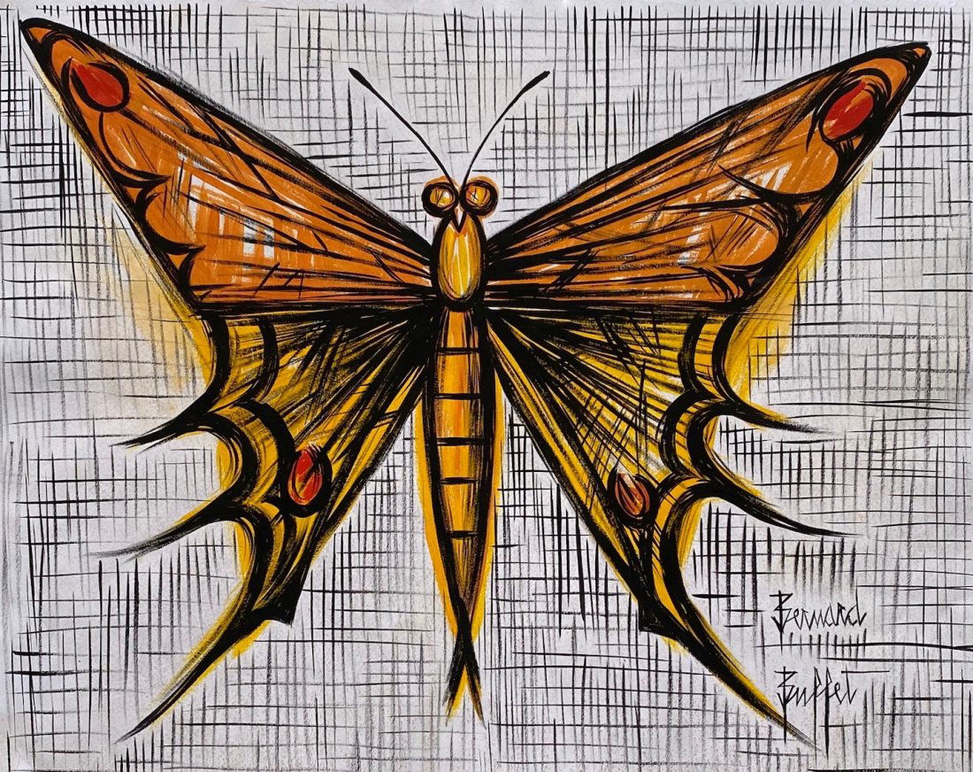 Bernard Buffet (Gouache on paper) in the style of: Bernard Buffet appears in lower right. Measures: 11 1/4 x 14 inches. Technique: Gouache on paper. Provenance:Private collection France. Sols to David jones Texas . A Certificate Accompanies this lot .