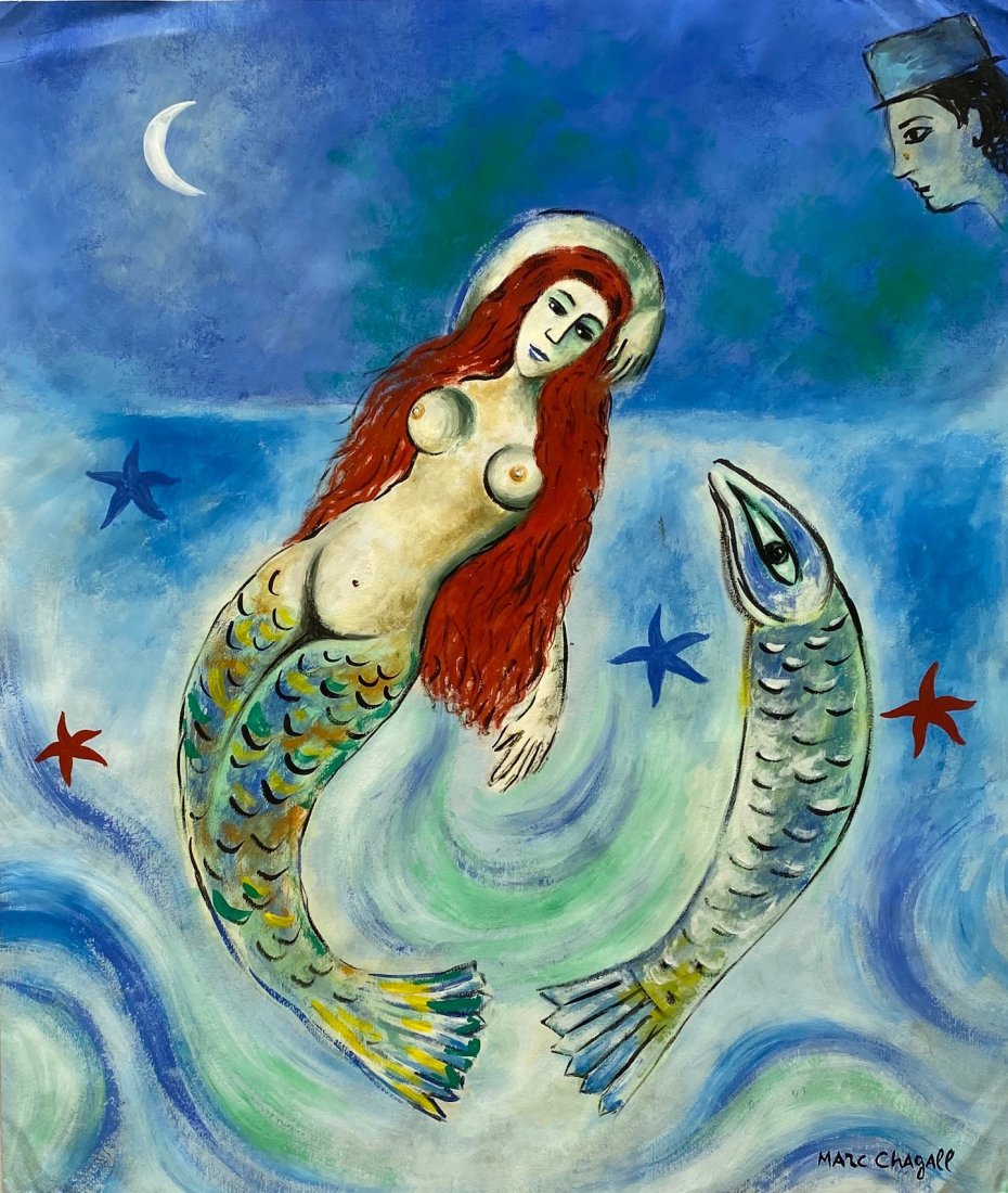 Marc Chagall (Gouache on Paper ) In the Style of: Marc Chagall appears lower right. Technique: Gouache on paper Painting. Measures: 16 1/2 x 14 inches. Provenance: Dr Francois Delporte Adquired by the Family of the present owner in 1973 private colle