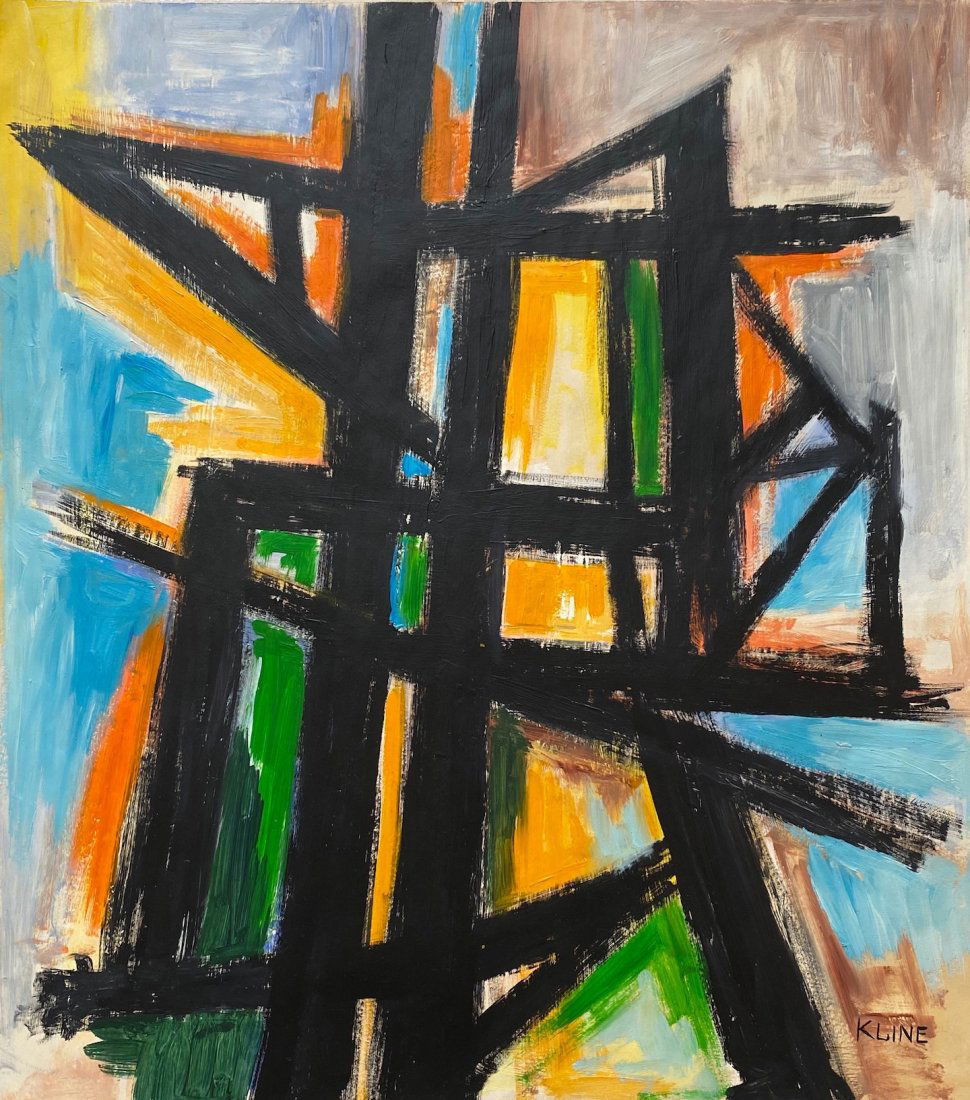 Franz Kline (Oil on Paper) In the Style Of: Kline Appears in lower right. Technique: Oil on paper, Painting. Measures: 14 x 12.5 Inches. Provenance:Private Collection New York Acquired from an Artist Gallery . A Certificate Accompanies this lot