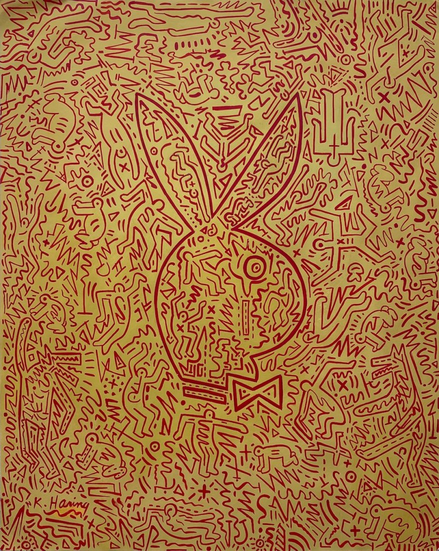 Keith Haring (Gouache on paper) in The Style of: K.Haring Appears in lower left. Technique: Gouache on Paper Painting. Measures: 15 x 12 Inches. Provenance: Acquired from the Artist in New York as a Gift to Rafael deloil. A Certificate Accompanies t