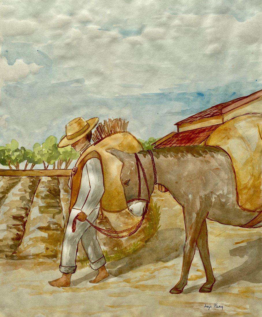 Diego Rivera (Watercolor on Paper) in the Style of: Diego Rivera appears lower right. Measures: 20 1/4 x 16 1/2 inches. Technique: Watercolor on paper Drawing. Provenance:Miguel de Campos Mexico,Acquired directly from the artist in Mexico Df Sold To a