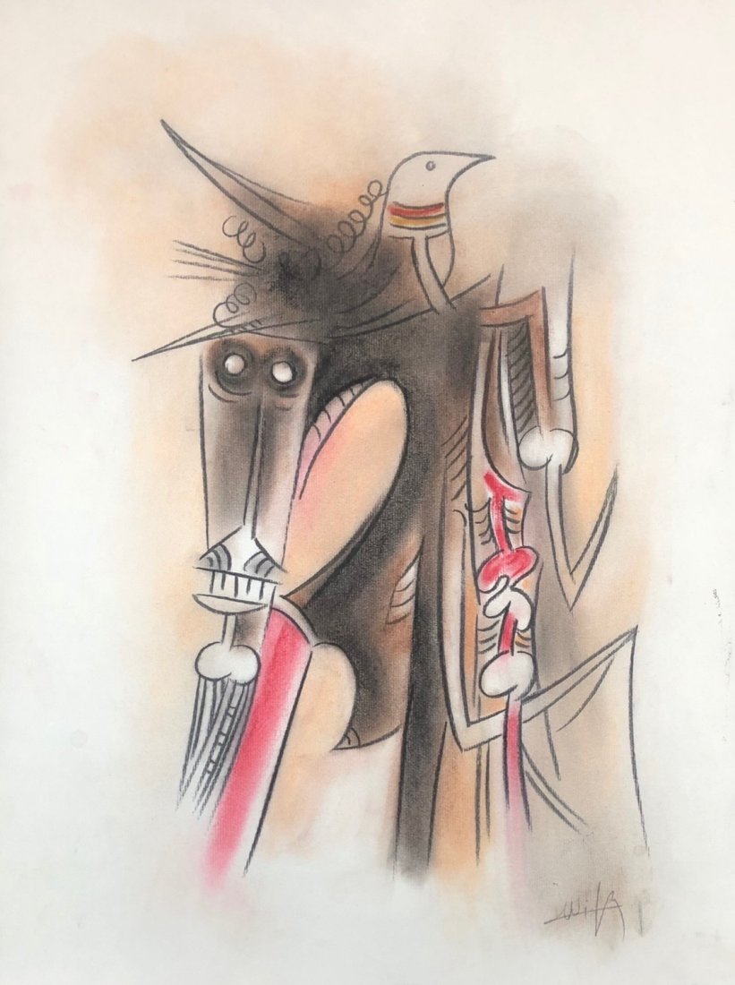 Wifredo Lam (Pastel on Paper) In the Style Of: Wifredo Lam. appears lower right. Measures: 20.5 x 16.5 inches. Technique: Pastel on paper Provenance: Private collection La Habana Cuba Maria de Los Angeles Herrera Sold to a Private collector in Wes