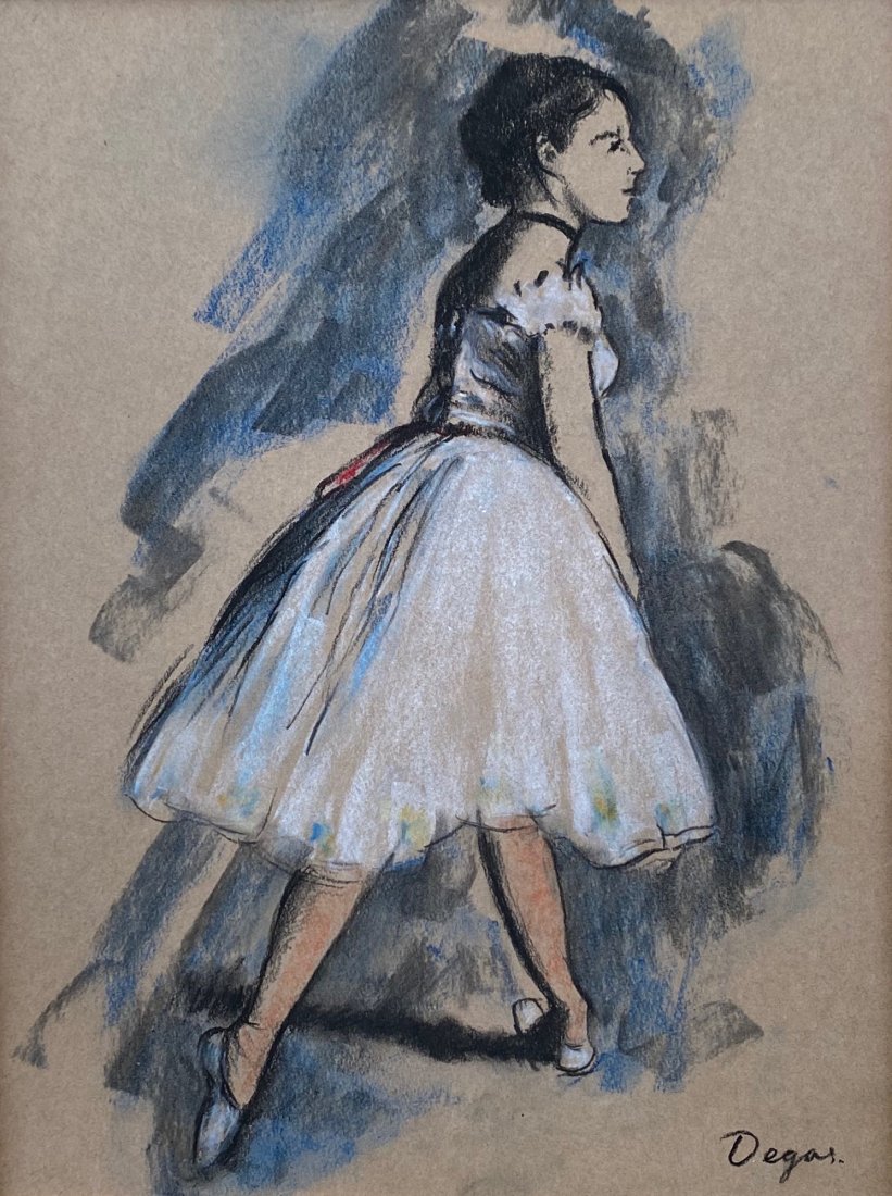 Edgar Degas (Pastel on Paper) In the Style of: Degas appears lower right, Measures: 11 3/8 x 8 3/4 inches, Technique: Patel on paper painting. Provenance: Private collection. This pieces comes with a COA. Lived between (19 July 1834 – 27 Septemb
