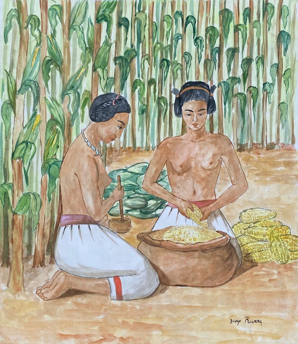 Diego Rivera (Watercolor on Paper) in the Style of: Diego Rivera appears lower right. Measures: 14 1/2 x 12 3/8 inches. Technique: Watercolor on paper Drawing. Provenance: Private collection Houston, TX. Lived between (December 8, 1886 – November 24,