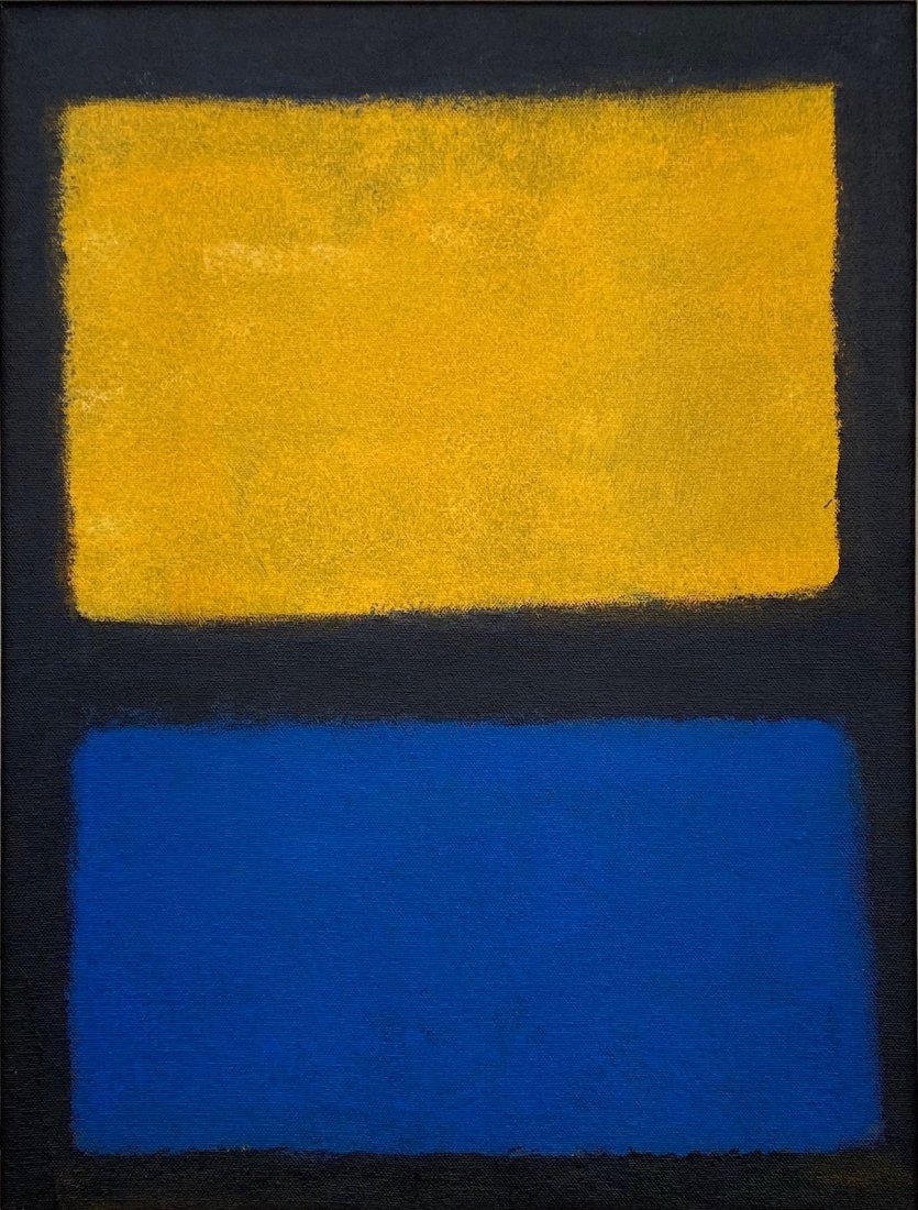 Mark Rothko (Oil on Canvas) in the style of: Mark Rothko appears in the back of the painting. Technique: oil on canvas painting. Measures: 18 x 13 1/2 Inches. Provenance: Private collection New York. Lived between (September 25, 1903 – Februar