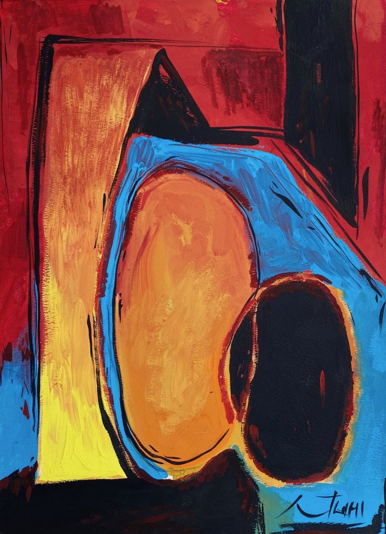 Robert Motherwell (Gouache on paper) In the Style Of: R Motherwell appears in lower right. Technique: Gouache on paper, Painting. Measures: 16 x 12 Inches. Provenance:Private Collection. A Certificate Accompanies this lot.Biography: Lived between (Januar