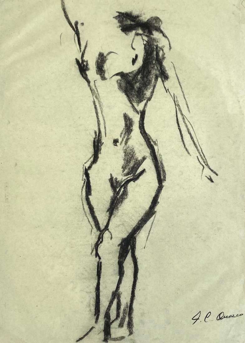 Jose Clemente Orozco (Carbon on Paper) In the Style of: J.C Orozco appears lower right. Technique: Carbon on paper drawing. Dimensions: 18 3/4 x 13 1/4 inches. Provenance: Private collection Mexico. Lived Between (November 23, 1883 – September 7, 1949) w
