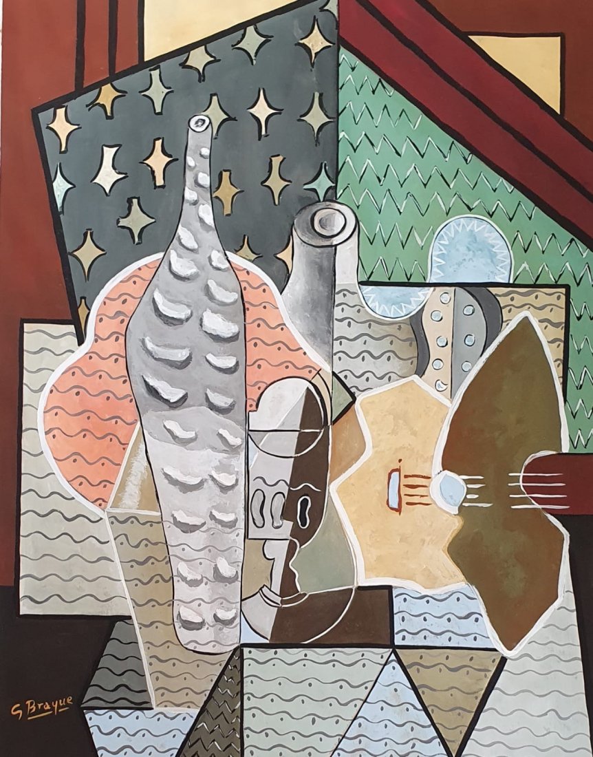 Georges Braque (Watercolor on Paper) In the Style of: G Braque appears lower left. Technique: watercolor on Paper Painting. Measures: 15 x 11 Inches. Provenance: Private collection. A Certificate accompanies this lot. Lived Between (13 May 1882 – 31 Au