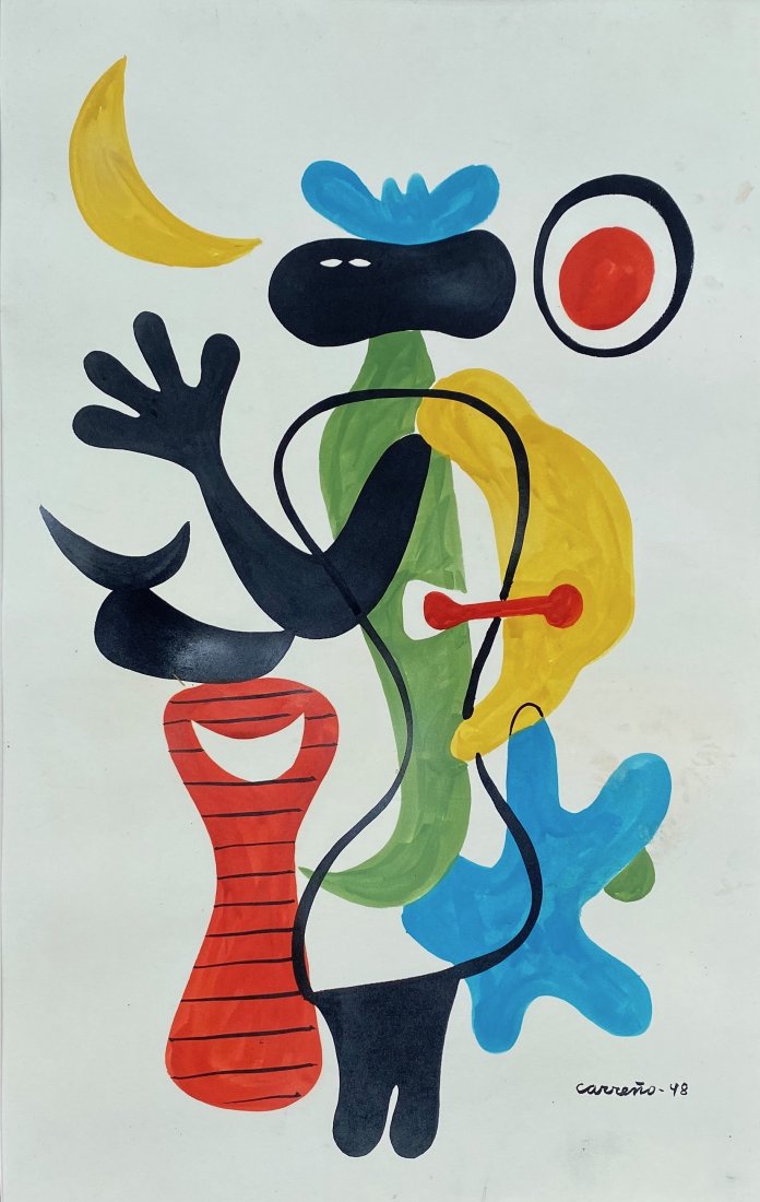 Mario Carreno (Watercolor on Paper) In the Style Of: Carreno 48 appears lower right. Technique: watercolor on Paper Painting. Measures: 22 x 15 Inches. Provenance: Private Collection La Habana. A Certificate Accompanies this Lot. Lived Between (May 24, 