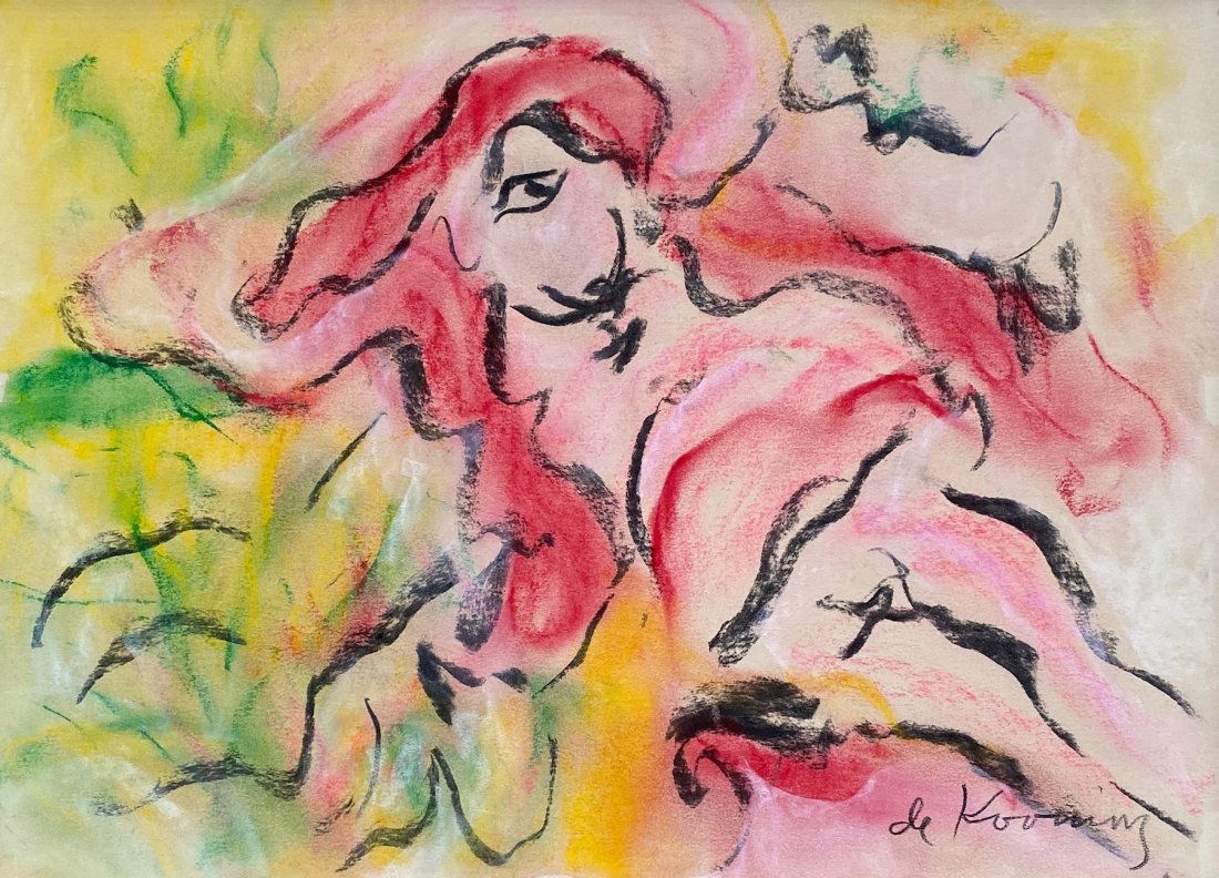Willem de Kooning (Gouache on paper) In the Style of: De Kooning appears in lower right. Technique: gouache on paper painting. Measures: 10 1/2 x 15 inches. Provenance: Private Collection. A certificate accompanies this Lot. Lived Between (april 24, 1904