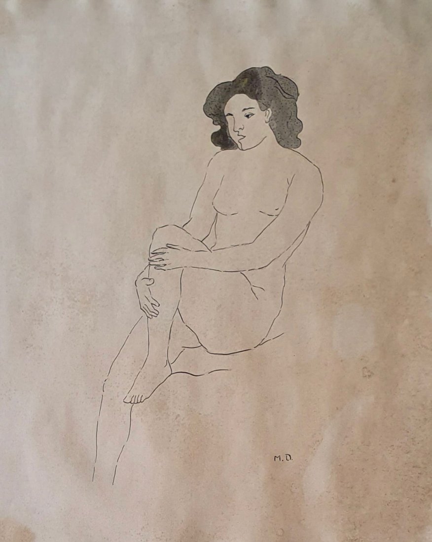 Marcel Duchamp (Ink on Paper) In the Style of: MD appears lower right, Measures: 13 x 11 Inches. Technique: Ink on paper. Provenance: Private collection. Lived between 28 July 1887 – 2 October 1968) was a French-American painter, sculptor, chess