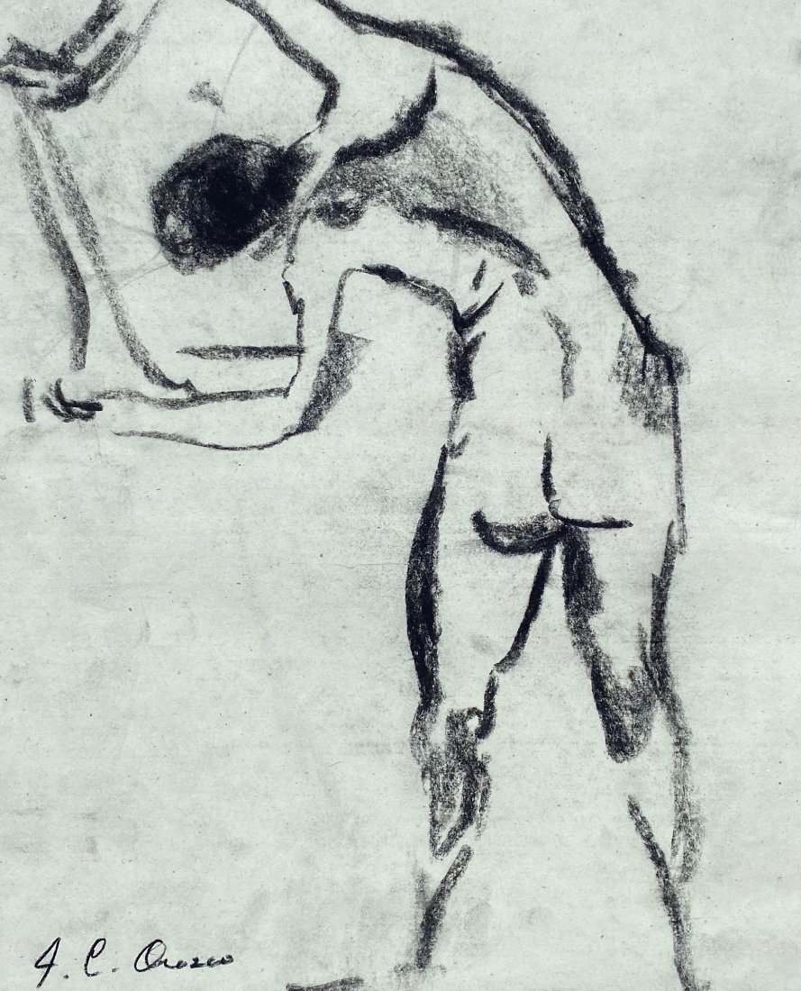 Jose Clemente Orozco (Carbon on Paper) In the Style of: J.C Orozco appears lower right. Technique: Carbon on paper drawing. Dimensions: 19 x 14 inches. Provenance: Private collection Mexico. Lived Between (November 23, 1883 – September 7, 1949) was a Mex