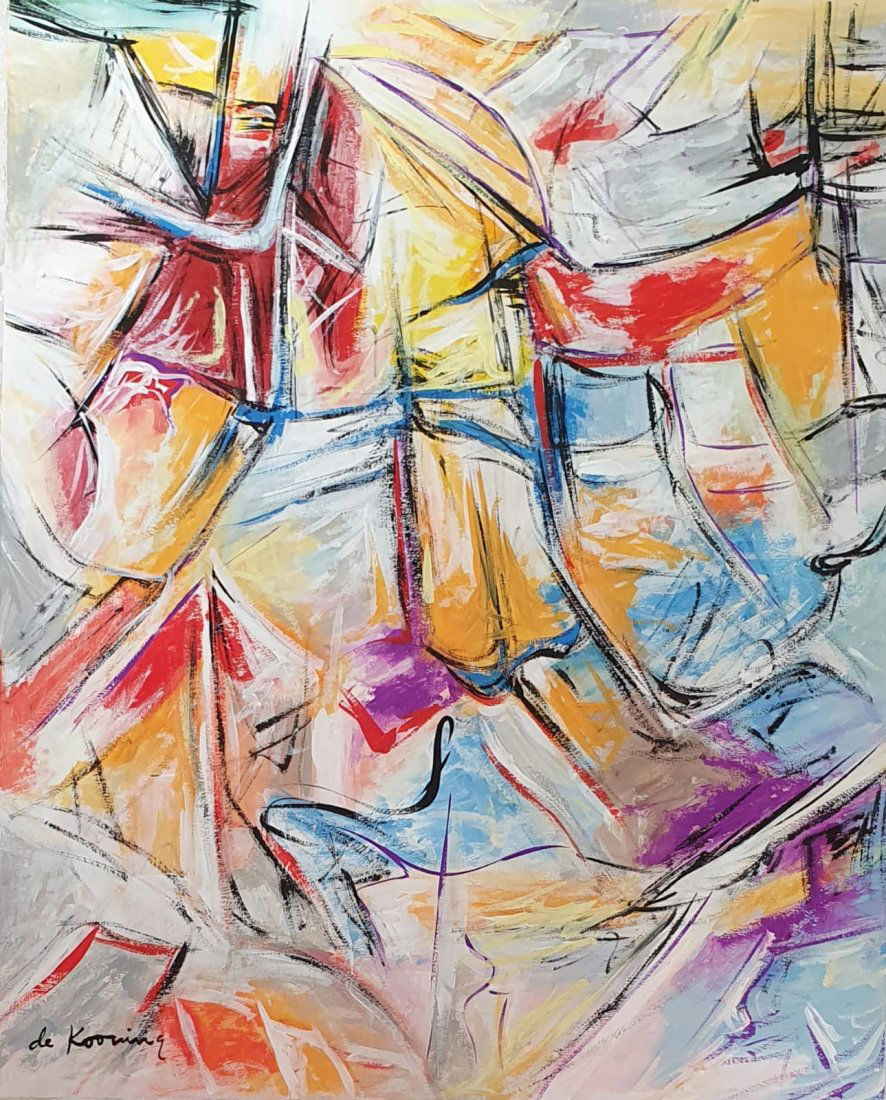 willem de Kooning (Gouache on Paper) In the Style of: De Kooning appears in Lower left. Technique: Gouache on Paper Painting. Measures: 14 3/4 x 12 Inches. Provenance: Private Collection. A Certificate Accompanies this Lot. Lived Between April 24, 1904 �