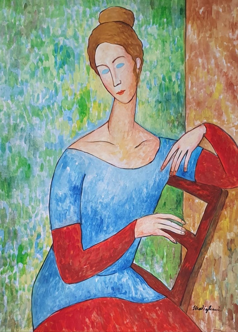 Amedeo Modigliani (Watercolor on Paper) in the style: Modigliani appears lower right .Technique: watercolor on paper painting. Measures: 15 x 11 inches Provenance: Private Collection. A Certificate Accompanies this Piece .Biography: (12 July 1884 Â– 2
