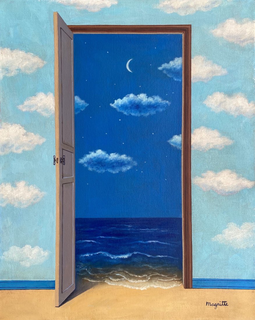 Rene Magritte (Oil on Canvas) in the style of: Magritte appears lower right. Technique: Oil on canvas Painting. Measures: 20 x 16 inches. Provenance: Private Collection. A certificate Accompanies this Piece.Biography: Lived between (21 November 18
