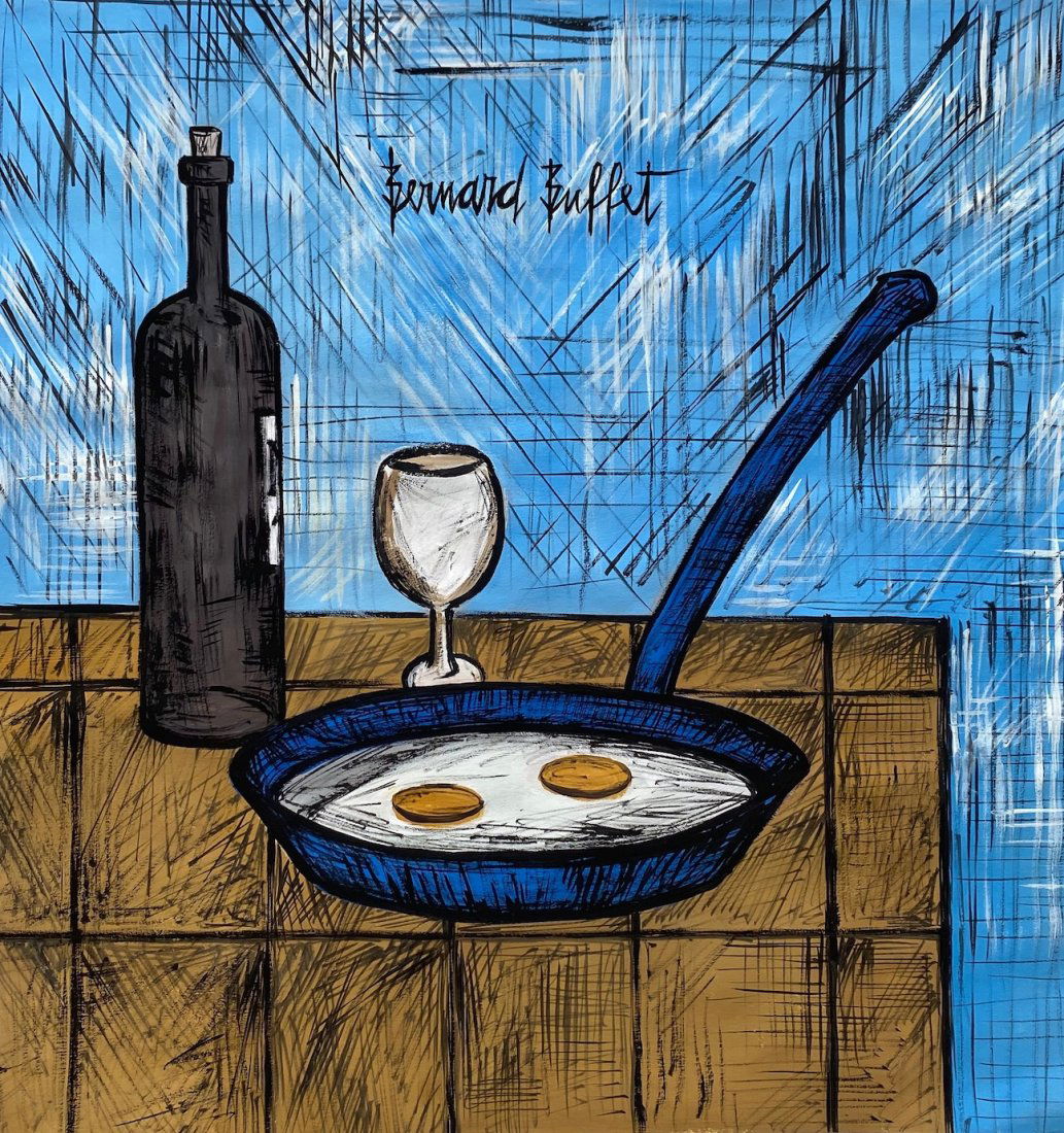 Bernard Buffet (Gouache on paper) in the style of: Bernard Buffet. Technique: Gouache on paper painting. Measures: 25 1/2 x 21 Inches. Provenance: Private collection. A Certificate Accompanies this Lot. Lived Between (10 July 1928 – 4 October 1999 w