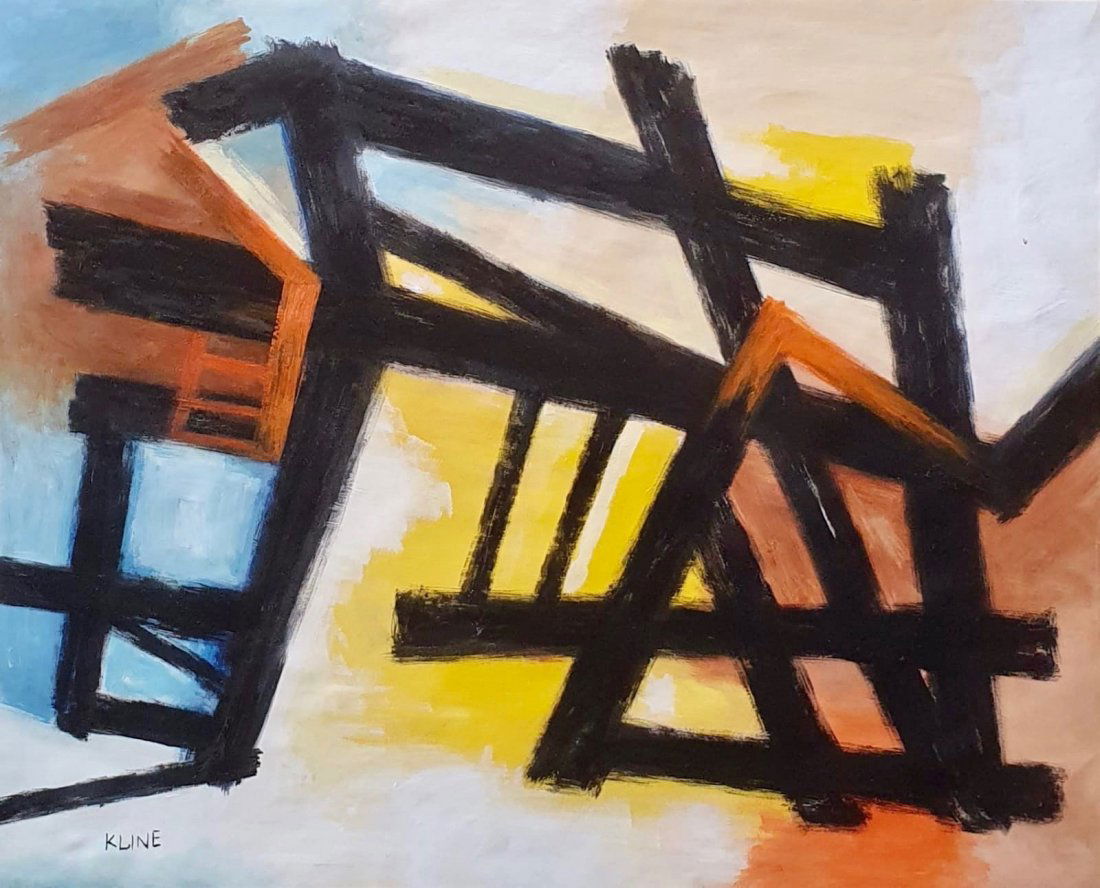 Franz Kline (Oil on Paper) in the style of: Kline appears in lower Left. Technique: oil on paper, painting. Measures:16 x 20 Inches. Provenance:Private Collection. A Certificate Accompanies this lot.Biography: Lived between (May 23, 1910 – Ma