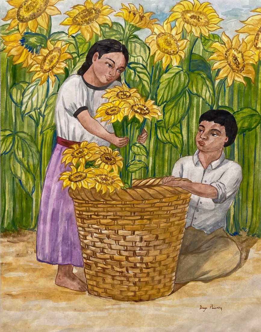 Diego Rivera (Watercolor on Paper) in the Style of: Diego Rivera appears in lower right. Technique: Watercolor on paper painting. Measures: 18 1/4 x 14 1/4 Inches. Provenance: Private collection. A Certificate Accompanies this Lot. Lived Between (Decem