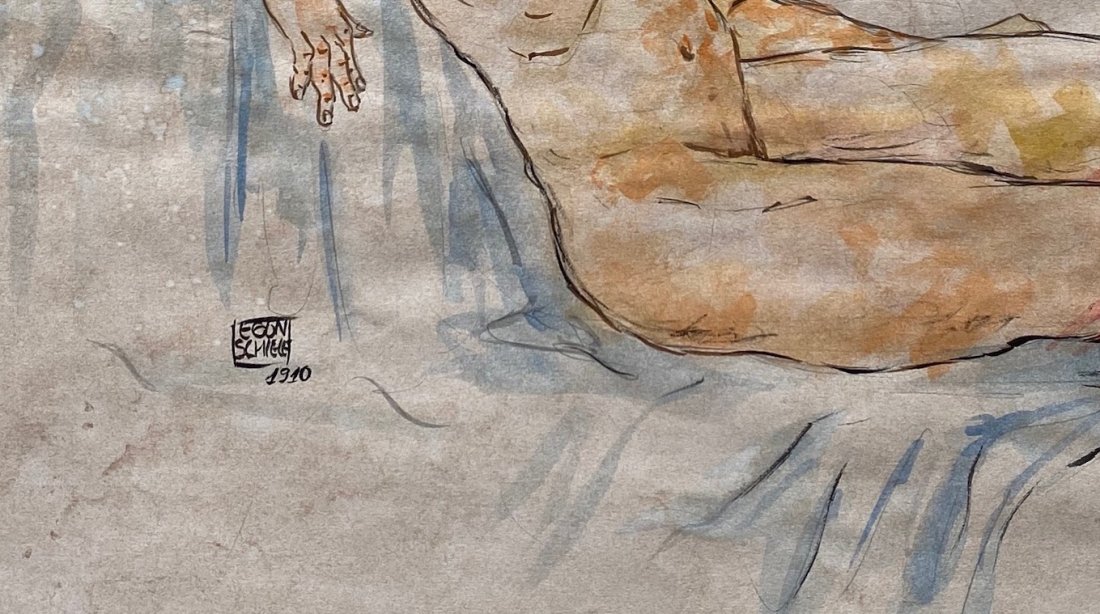 Egon Schiele (Watercolor on paper) in the style of: Egon Schiele 1910. Technique: Watercolor on paper. Measures: 13 x 11 inches. Provenance: Private Collection Vienna. A Certificate Accompanies this Piece. Biography: Lived between (12 June 1890 – 31 