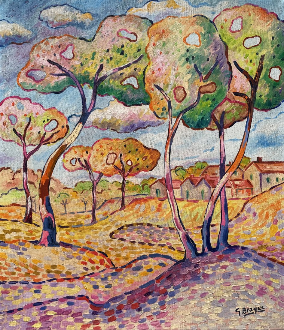 Georges Braque (Oil on Canvas) In the Style of: G Braque appears lower right. Technique: Oil on canvas painting. Measures: 15 x 13 Inches. Provenance: Private collection. A Certificate accompanies this lot. Lived Between (13 May 1882 – 31 August 