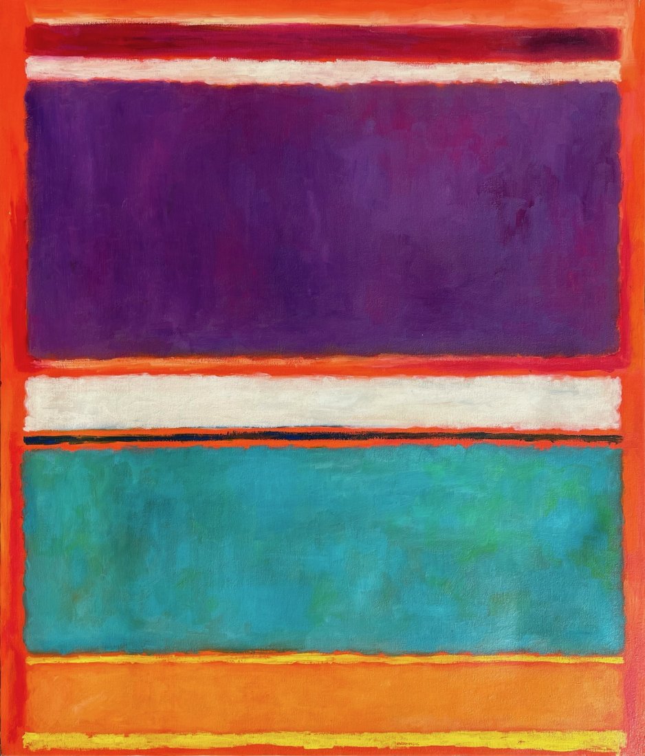 Mark Rothko (Oil on canvas) In the Style of: Mark Rothko appears in the back of the painting. Technique: oil on canvas, Painting. Measures: 28 x 24 Inches. Provenance: Private Collection. A Certificate Accompanies this lot. Lived between (Septem