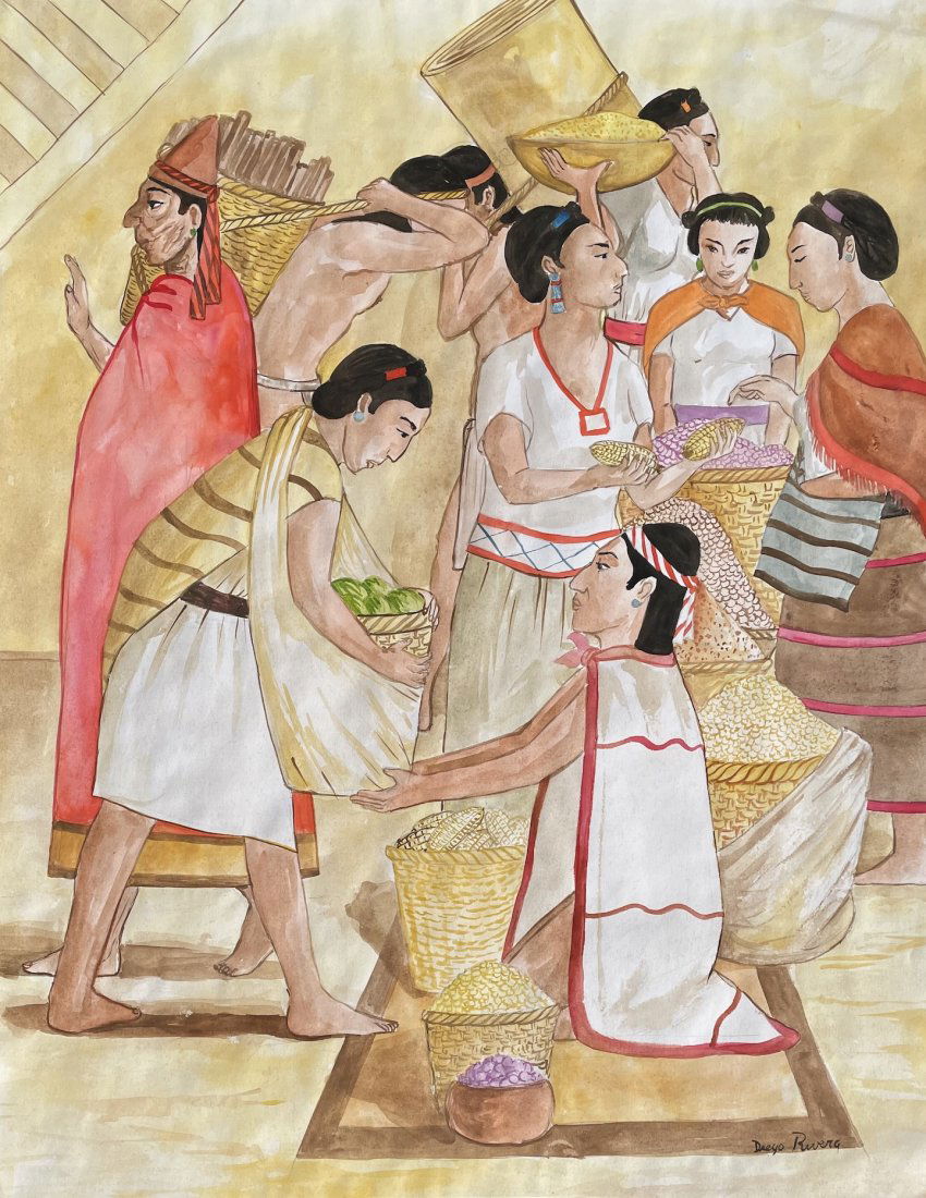 Diego Rivera (Watercolor on Paper) in the Style of: Diego Rivera. Technique: Watercolor on paper painting. Measures: 18 x 14 Inches. Provenance: Private collection. A Certificate Accompanies this Lot. Lived Between (December 8, 1886 – November 24, 19