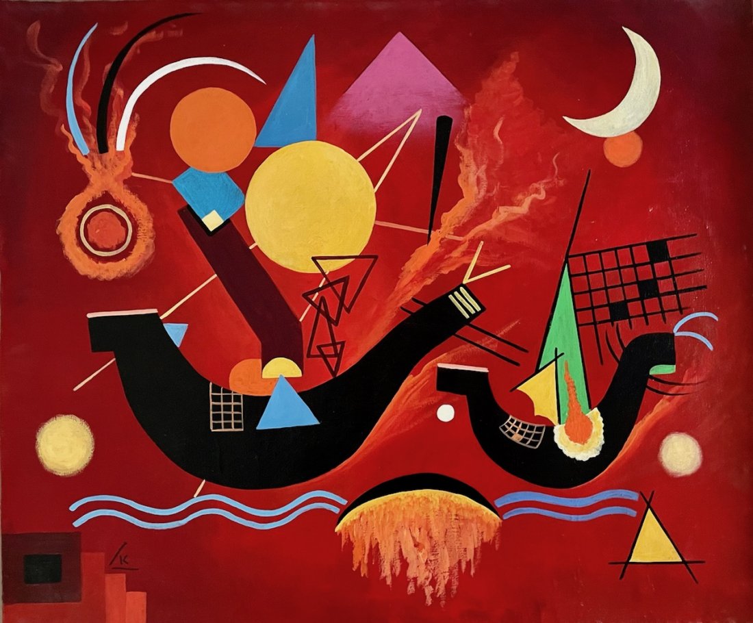 Wassily Kandinsky (Oil on Canvas) in the style of: Kandinsky appears lower left. Technique: oil on canvas painting. Measures: 19.5 x 23 1/4 inches. Provenance: Private collection. A COA accompanied this piece Between (16 December 4 December 1866 – 1