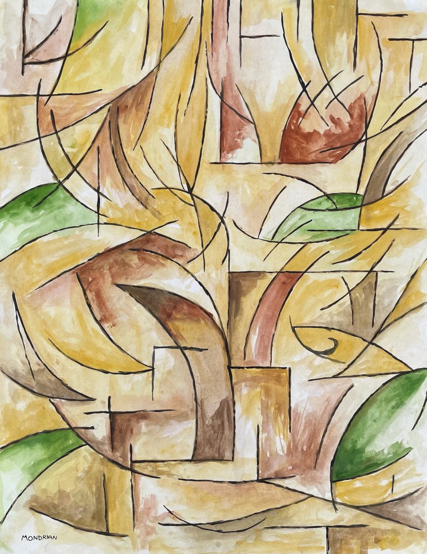 Piet Mondrian (Watercolor on Paper) in the style of: Piet Mondrain appears lower left, Measures: 17 x 13.5 Inches. Technique: Watercolor on paper. Provenance: Private collection. Lived between ( 7 March 1872 Â– 1 February 1944), was a Dutch painter a