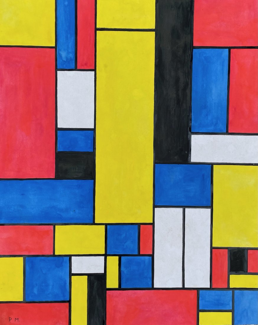 Piet Mondrian (Watercolor on Paper) in the style of: P.M appears lower left, Measures: 15 x 14 Inches. Technique: Watercolor on paper. Provenance: Private collection. Lived between ( 7 March 1872 Â– 1 February 1944), was a Dutch painter and theoretic