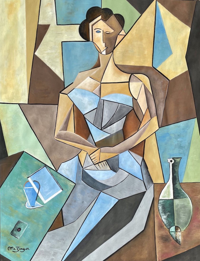 Jean Metzinger (Watercolor on Paper) In the style of: Metzinger appears in lower left. Technique: watercolor on paper, painting. Measures:17 3/8 x 13 1/4 Inches. Provenance:Private Collection. A Certificate Accompanies this lot.Biography: Lived between (
