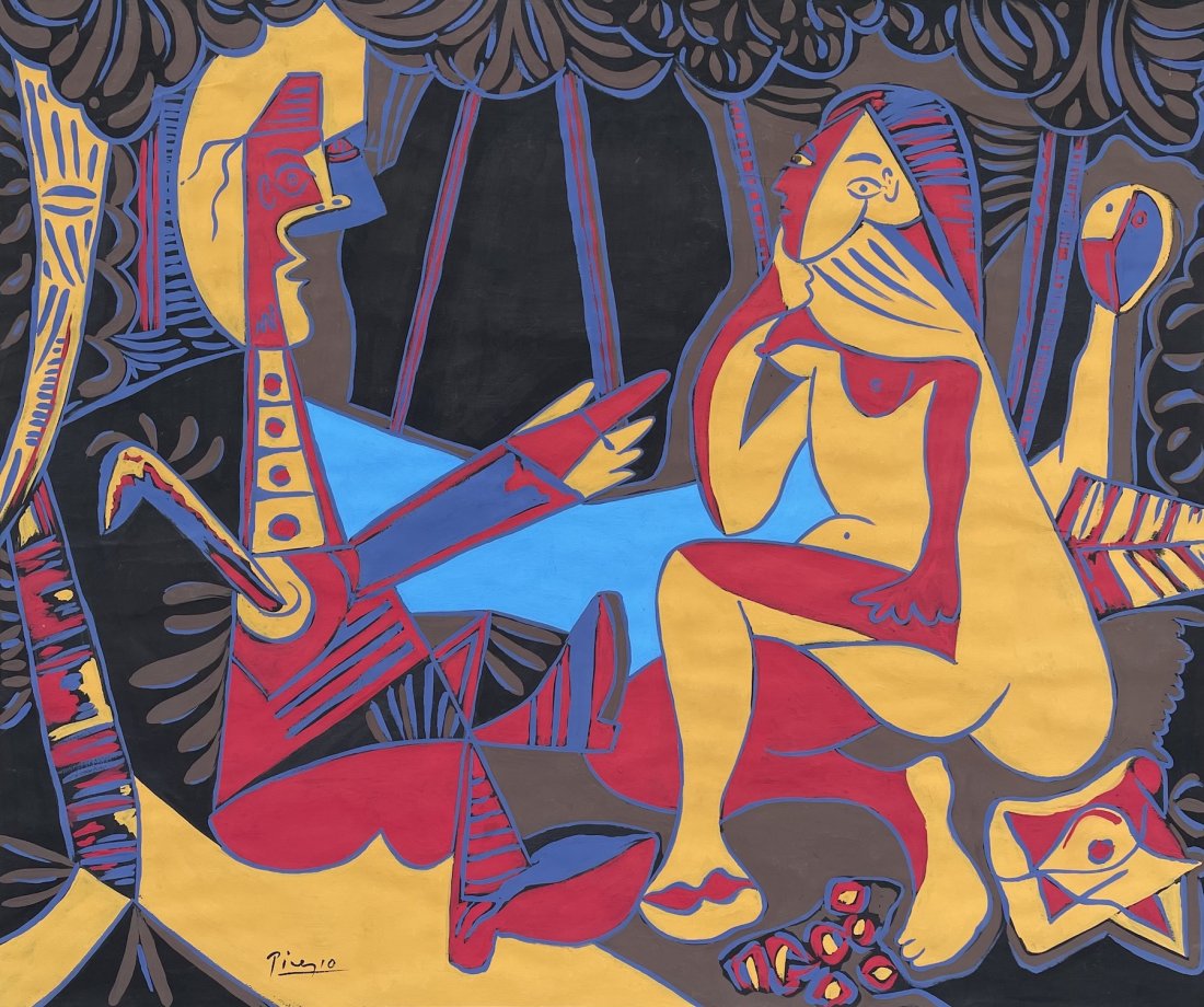 Pablo Picasso (Watercolor on Paper): Rendered in the cubism style of Pablo Picasso. Technique:Watercolor on paper. Measures: 12 3/4 x 15 Inches. Provenance: Private Collection. Lived Between (25 October 1881 – 8 April 1973) was a Spani