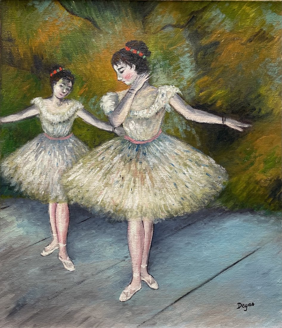 Edgar Degas (Oil on Canvas): Rendered in the style of Edgar Degas. Technique: Oil on canvas painting. Measures: 14 x 12 Inches. Provenance: Private Collection. Lived between (19 July 1834 – 27 September 1917) was a French Impre
