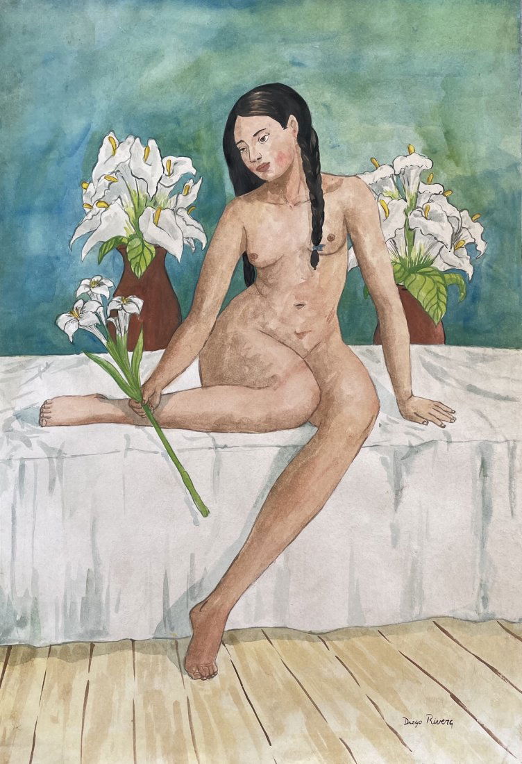 Diego Rivera (Watercolor on Paper): Rendered in the Style of Diego Rivera. Technique: Watercolor on paper painting. Measures: 18 x 12 Inches. Provenance: Private collection. Lived Between (December 8, 1886 – November 24, 1957, was a p