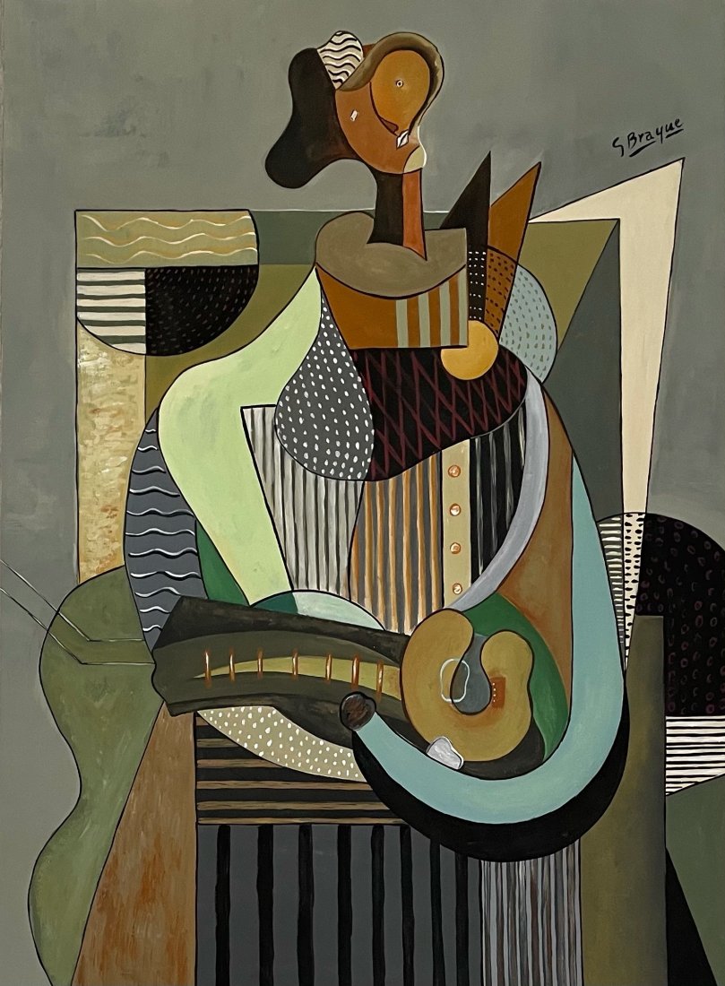 Georges Braque (Watercolor on Paper): G. Braque upper right. Rendered in the cubism style of Georges Braque. Technique: Watercolor on paper. Measures: 14 x 11 Inches. Provenance: Private Collection. Lived Between (13 May 1882 – 31 Augus