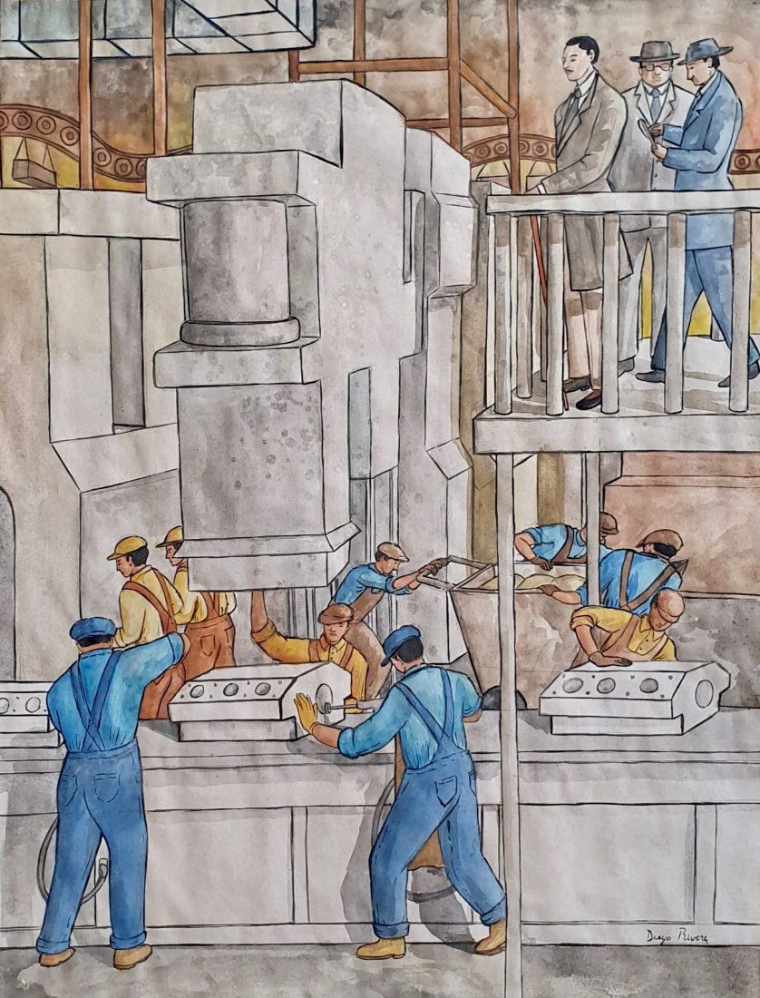 Diego Rivera (Watercolor on Paper): Diego Rivera appears lower right. Rendered in the style of Diego Rivera. Technique: Watercolor on paper. Measures: 18 x 13 3/4 Inches. Provenance: Private Collection. Lived between (December 8, 1886 �