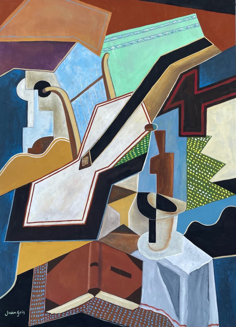 Juan Gris (Watercolor on Paper): Juan Gris appears lower Left. Rendered in the style of Juan Gris. Technique: Watercolor on paper painting. Measures: 17 x 14 Inches. Provenance: Private collection. Live between: (23 March 1887 – 11