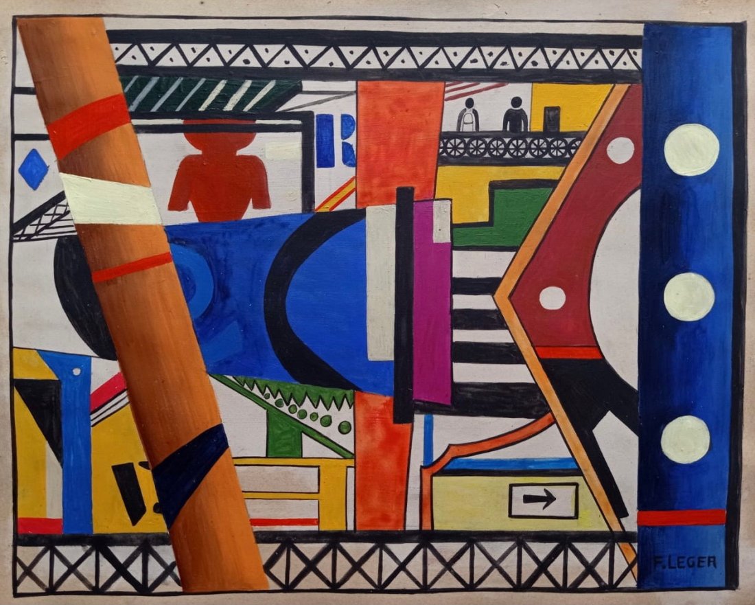 Fernand Leger (Watercolor on Paper): F.Leger Appears in Lower Right Rendered in the cubism style of Fernand Leger. Technique: Watercolor on Paper. Measures: 10.5 x 13 Inches. Provenance: Private Collection. Lived Between February 4, 1881