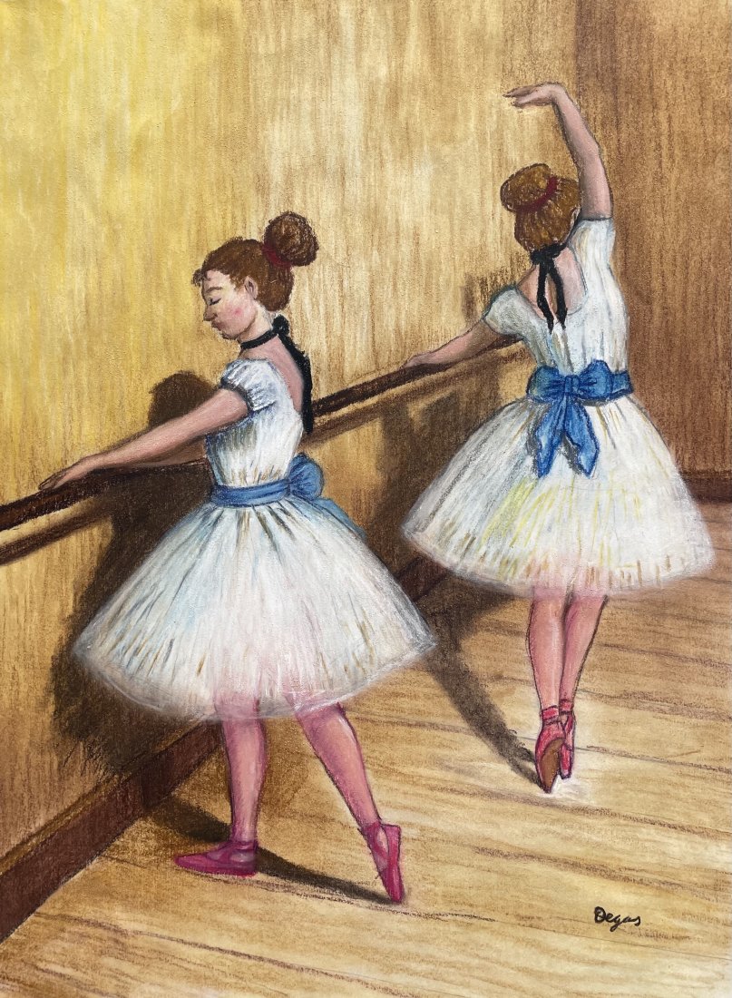 Edgar Degas (Pastel on paper): Degas appears in lower right. Rendered in the impressionist style of Edgar Degas.Technique: Pastel on paper painting. Measures: 15 x 11 Inches. Provenance: Private Collection. Lived between (19 July 1