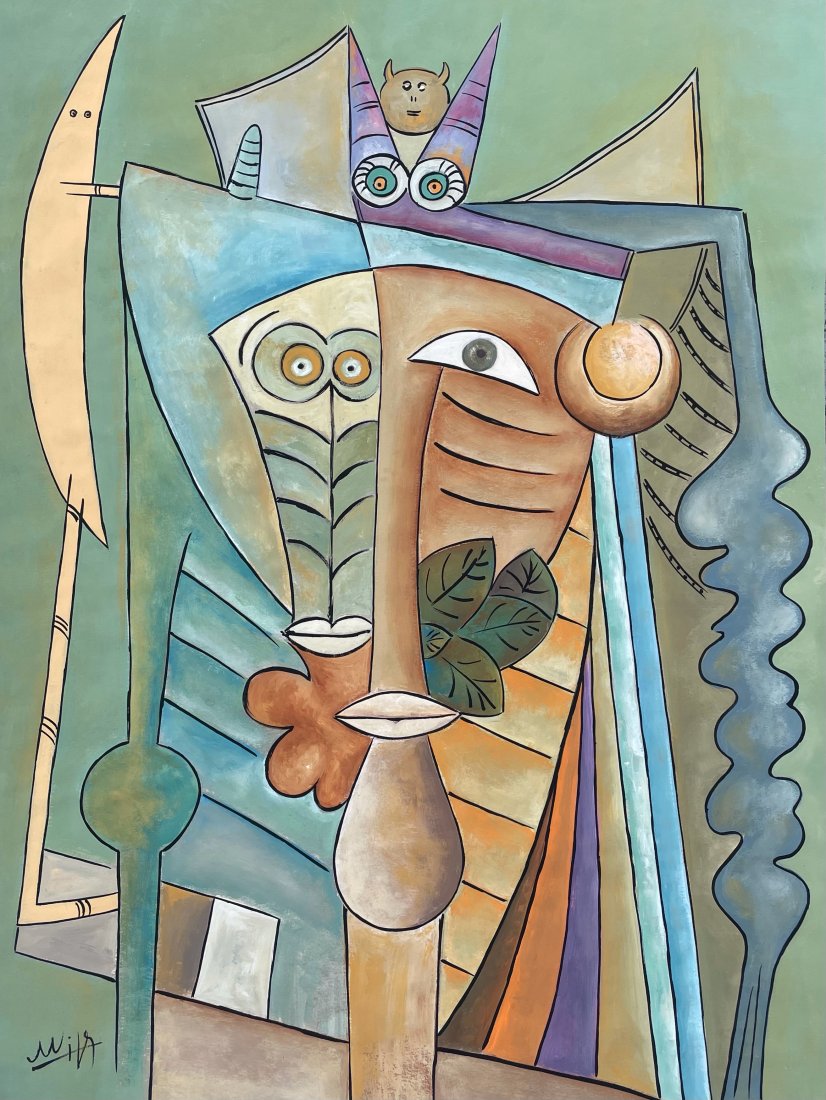 Wifredo Lam (Gouache on Paper): Wifredo Lam Appears in Lower Left. Rendered in the style of Wifredo Lam. Technique: Gouache on paper painting. Measures: 15 1/2 x 11 3/4 inches. Provenance: Private collection. A Certificate Accompani