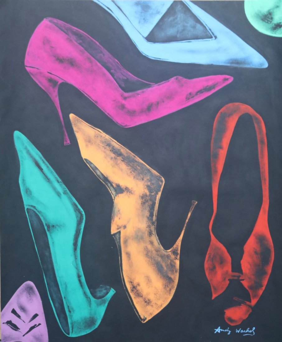 Andy Warhol (Gouache on paper): Andy Warhol appears lower right. Rendered in the pop art style of Andy Warhol. Technique: Gouache on paper painting. Measures: 16 1/2 x 13 1/2 inches. Provenance: Private Collection. Lived Between (Au