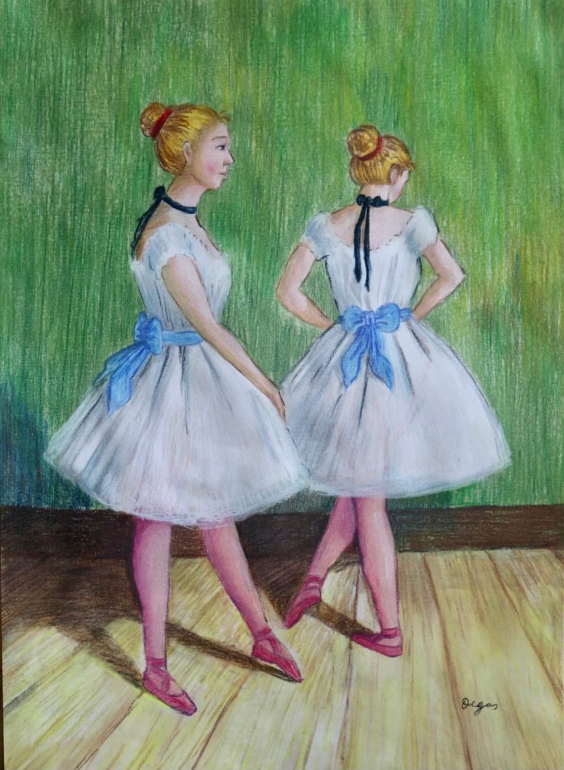 Edgar Degas (Pastel on Paper): Degas appears in lower right. Rendered in the impressionist style of Edgar Degas.Technique: Pastel on paper painting. Measures: 17 1/2 x 12 3/8 Inches. Provenance: Private Collection. Lived between (1