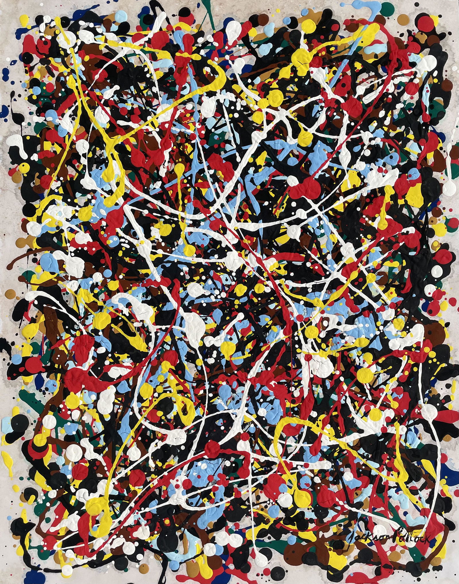 Jackson Pollock (Gouache on Paper): Jackson Pollock appears in Lower Right margin. Rendered in the abstract expressionism style of Jackson Pollock . Technique: Gouache on paper. Measures: 14 x 11 Inches. Provenance: Private collection.A