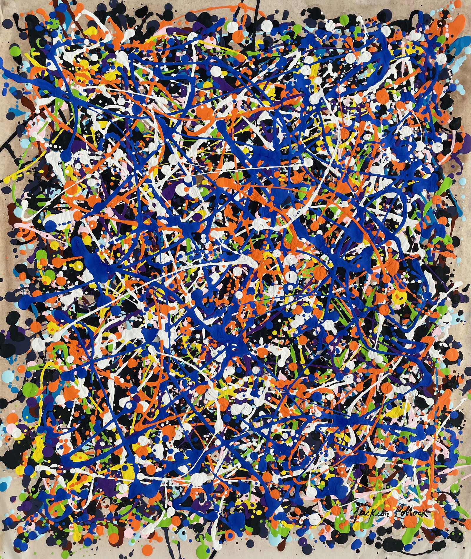 Jackson Pollock (Gouache on Paper): Jackson Pollock appears in Lower Right margin. Rendered in the abstract expressionism style of Jackson Pollock . Technique: Gouache on paper. Measures: 20 x 17 Inches. Provenance: Private collection.A